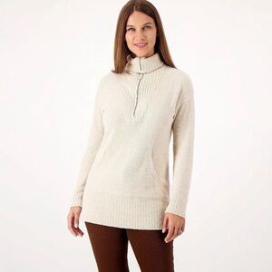 Barefoot Dreams CozyChic Lite Half Zip Tunic Women XL Cream Beige Winter
